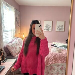 American Eagle Outfitters Bright Pink Crew Neck Sweater